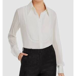 NEW LAFAYETTE 148 silk button down tuxedo blouse in ivory